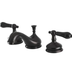 Kingston Brass Heritage Onyx Solid Brass Widespread Lavatory Faucet with Black Porcelain Lever Handle