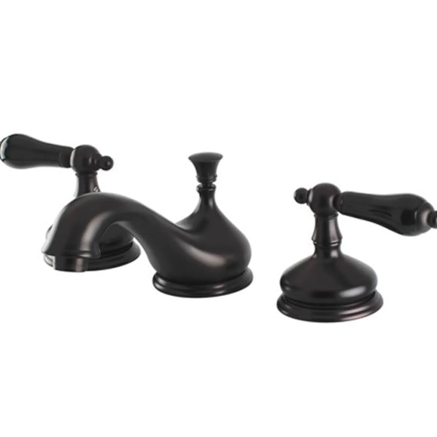 Kingston Brass Heritage Onyx Solid Brass Widespread Lavatory Faucet with Black Porcelain Lever Handle