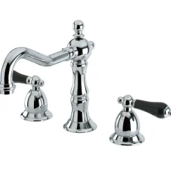 Kingston Brass Heritage Onyx Traditional Widespread Lavatory Faucet with Black Porcelain Lever Handle