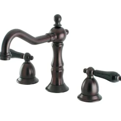 Kingston Brass Heritage Onyx Traditional Widespread Lavatory Faucet with Black Porcelain Lever Handle