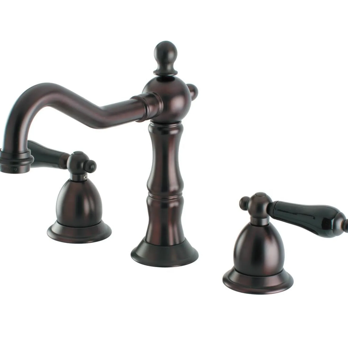 Kingston Brass Heritage Onyx Traditional Widespread Lavatory Faucet with Black Porcelain Lever Handle