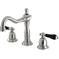 Kingston Brass Heritage Onyx Traditional Widespread Lavatory Faucet with Black Porcelain Lever Handle