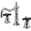 Kingston Brass Heritage Onyx Widespread Solid Brass Lavatory Faucet with Black Porcelain Cross Handle