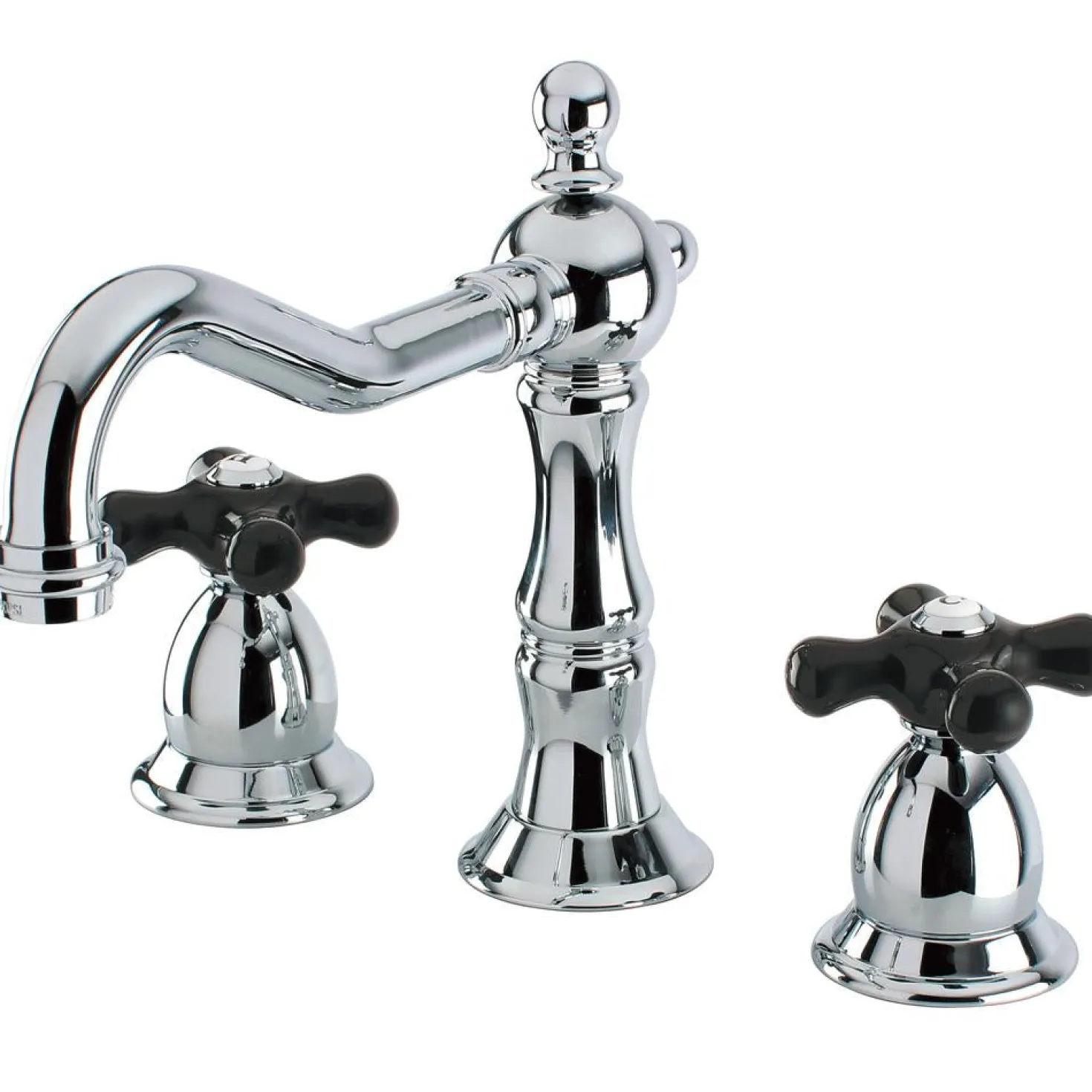 Kingston Brass Heritage Onyx Widespread Solid Brass Lavatory Faucet with Black Porcelain Cross Handle