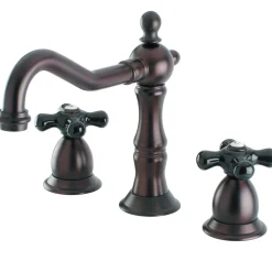 Kingston Brass Heritage Onyx Widespread Solid Brass Lavatory Faucet with Black Porcelain Cross Handle