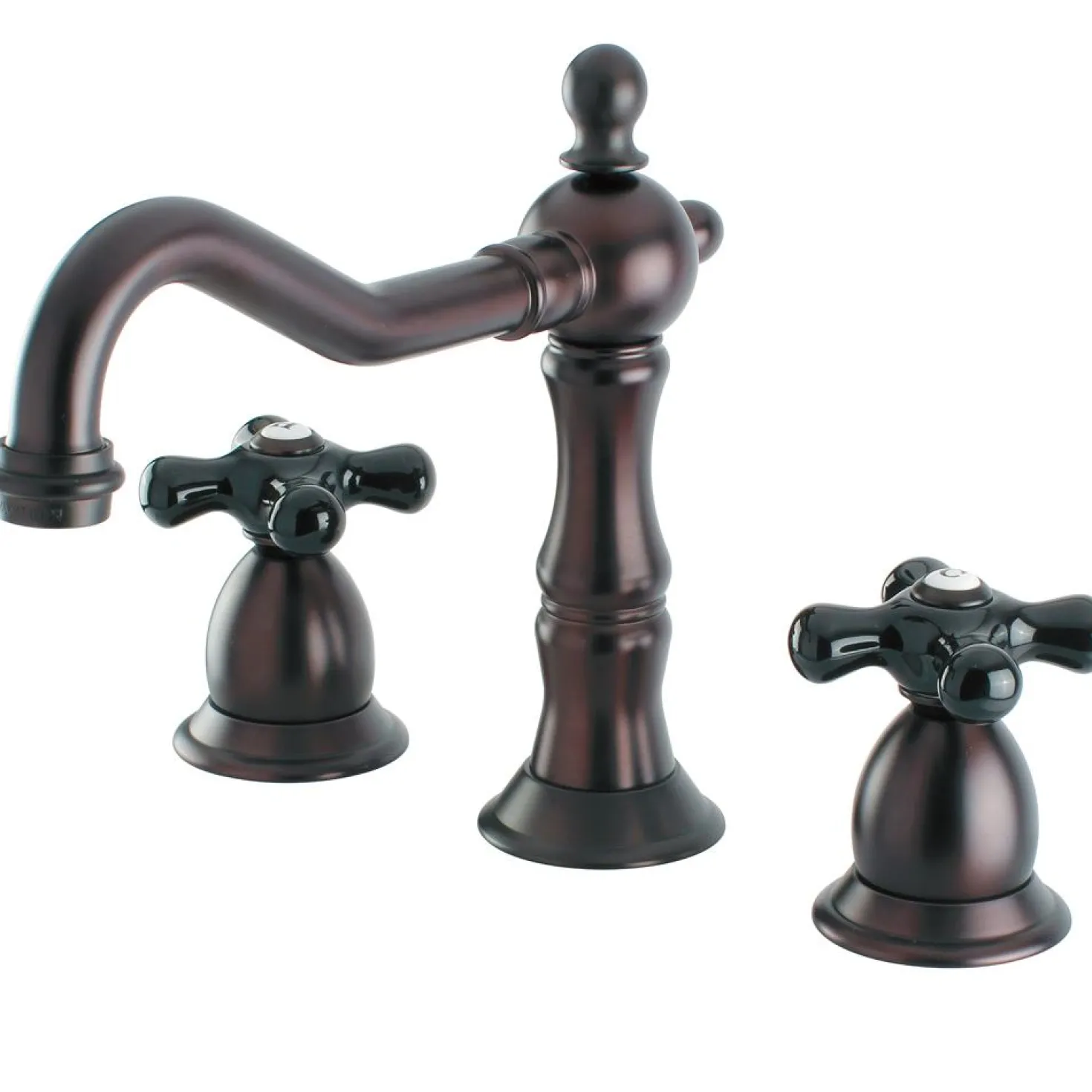 Kingston Brass Heritage Onyx Widespread Solid Brass Lavatory Faucet with Black Porcelain Cross Handle