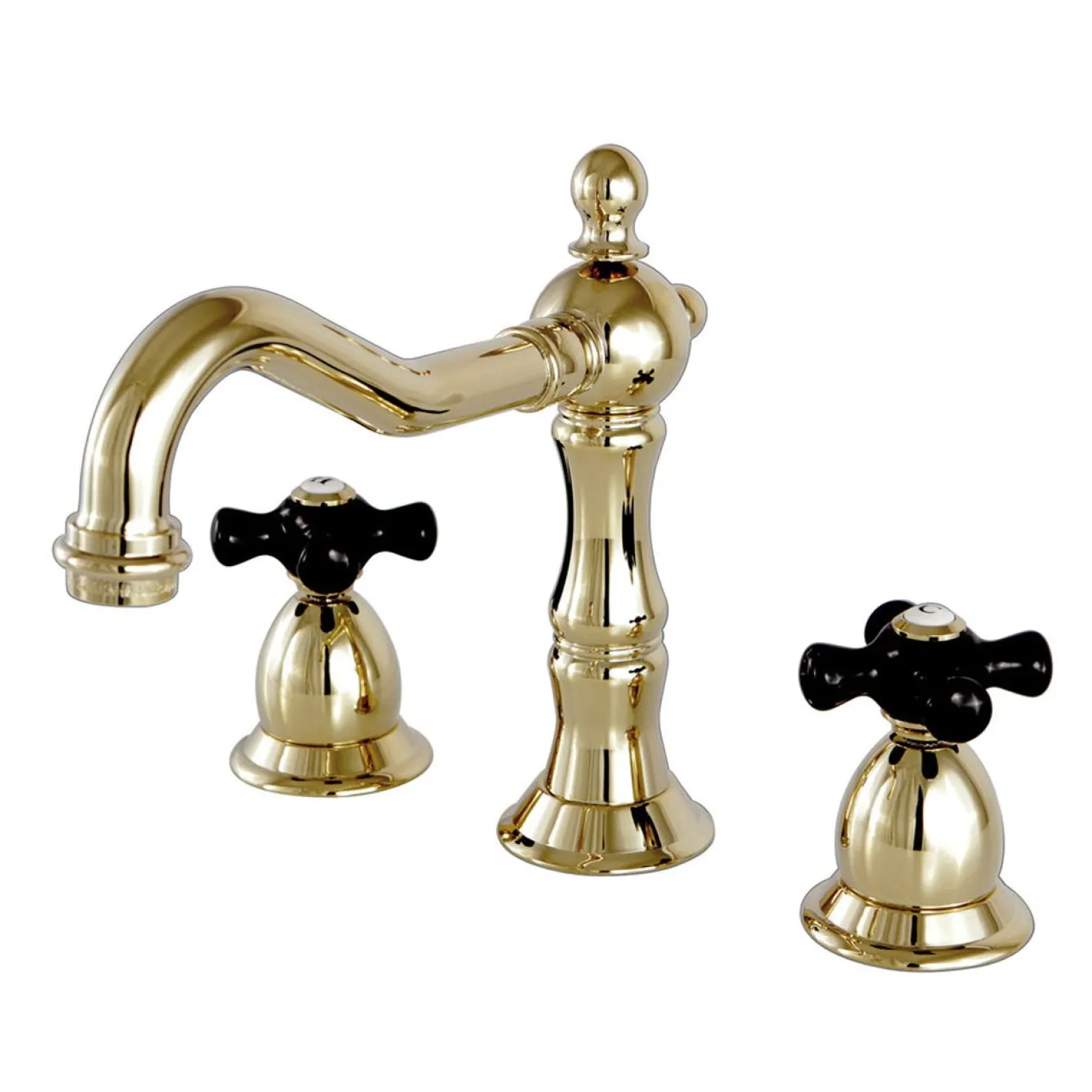 Kingston Brass Heritage Onyx Widespread Solid Brass Lavatory Faucet with Black Porcelain Cross Handle