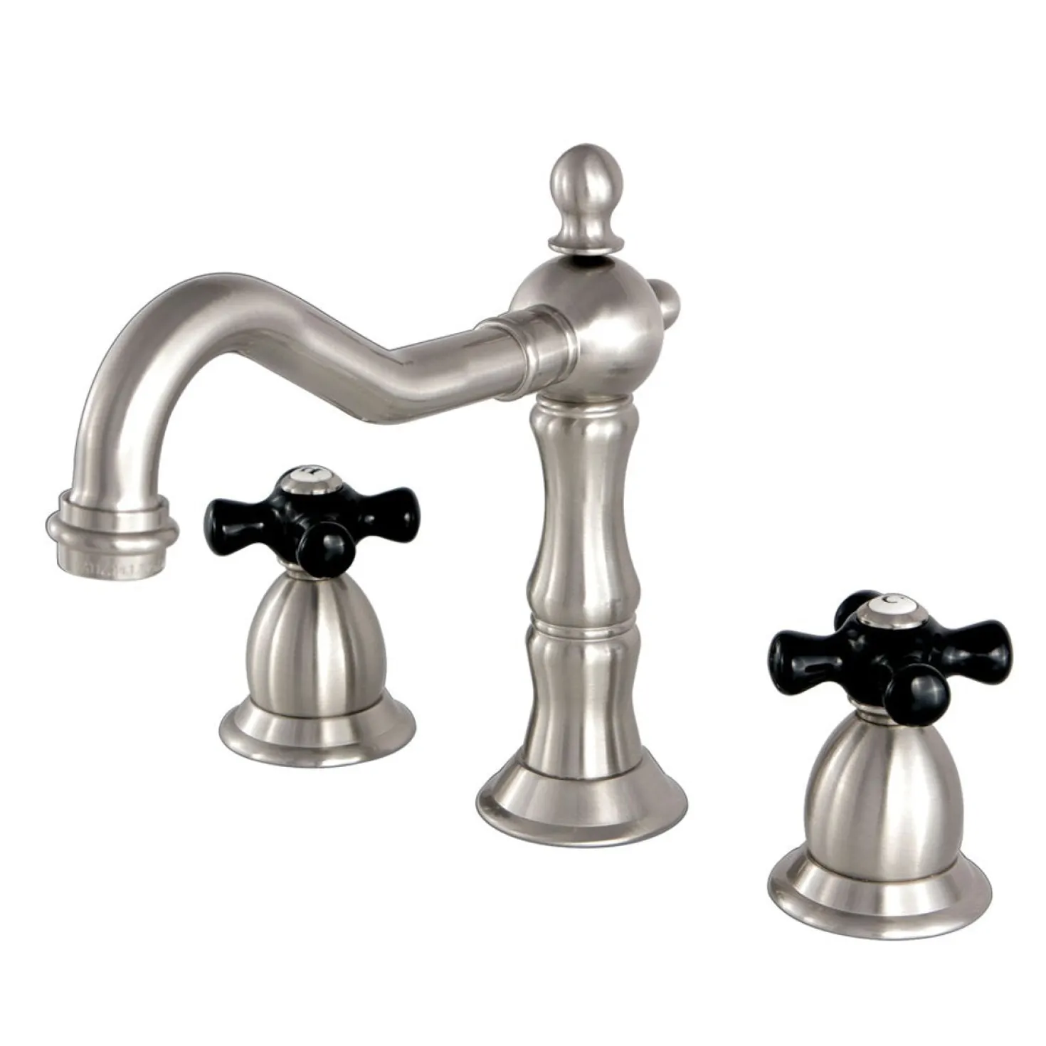 Kingston Brass Heritage Onyx Widespread Solid Brass Lavatory Faucet with Black Porcelain Cross Handle