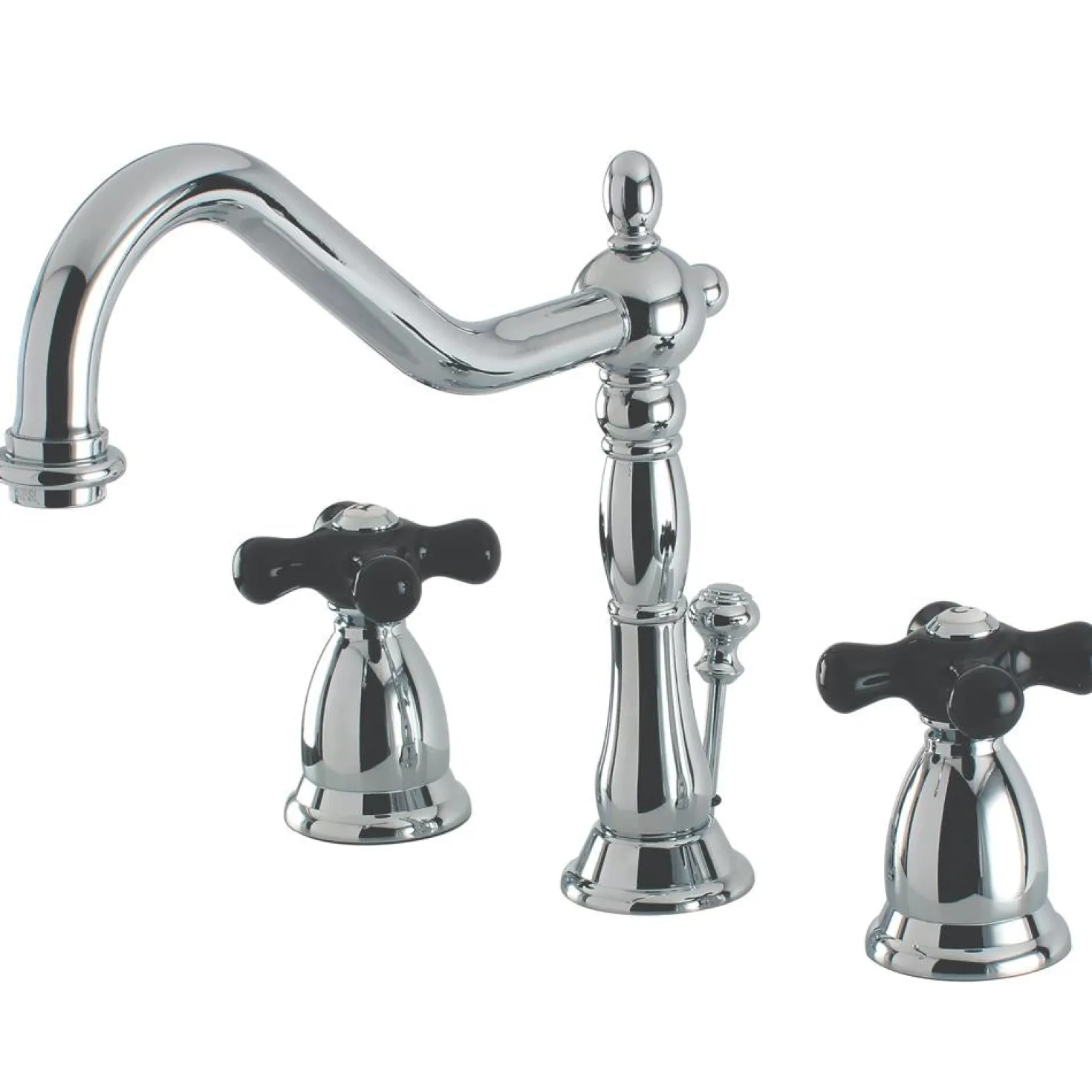 Kingston Brass Heritage Onyx Widespread Lavatory Faucet with Black Porcelain Cross Handle