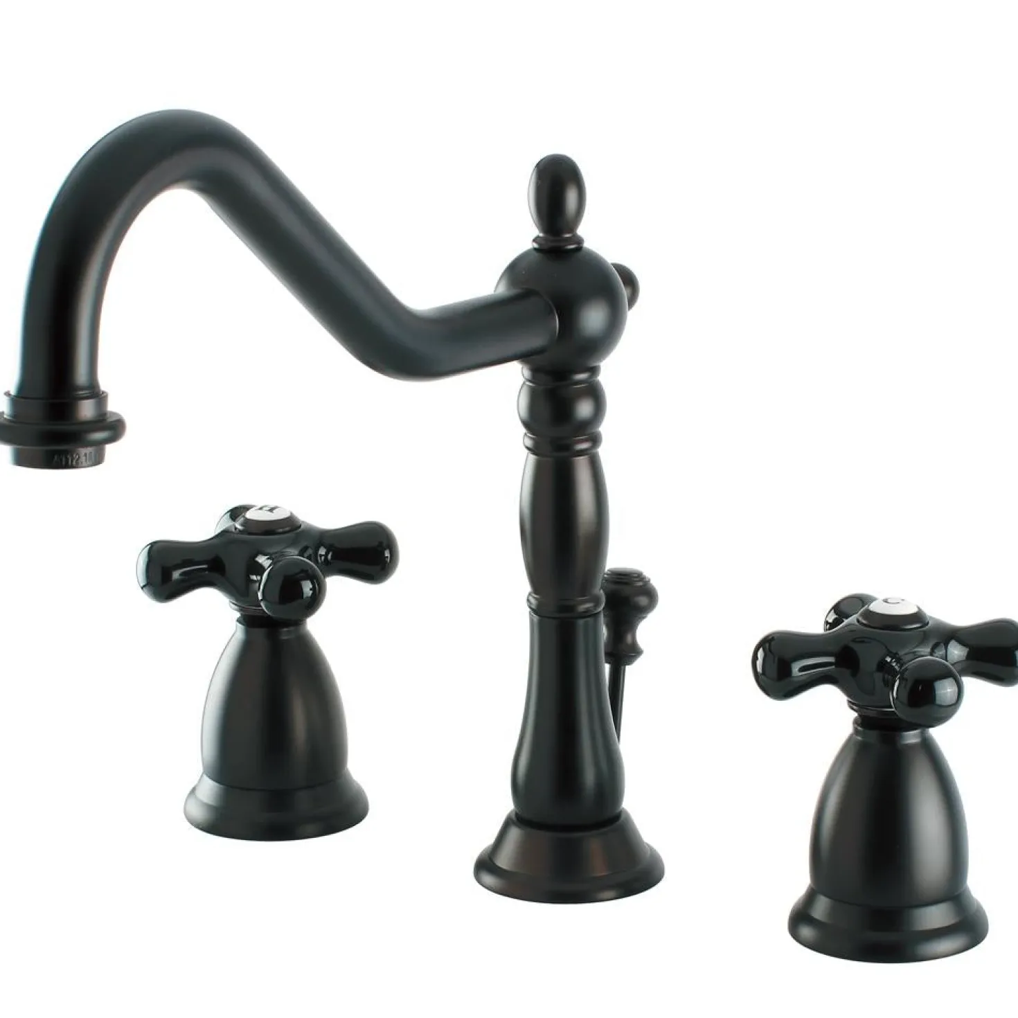 Kingston Brass Heritage Onyx Widespread Lavatory Faucet with Black Porcelain Cross Handle