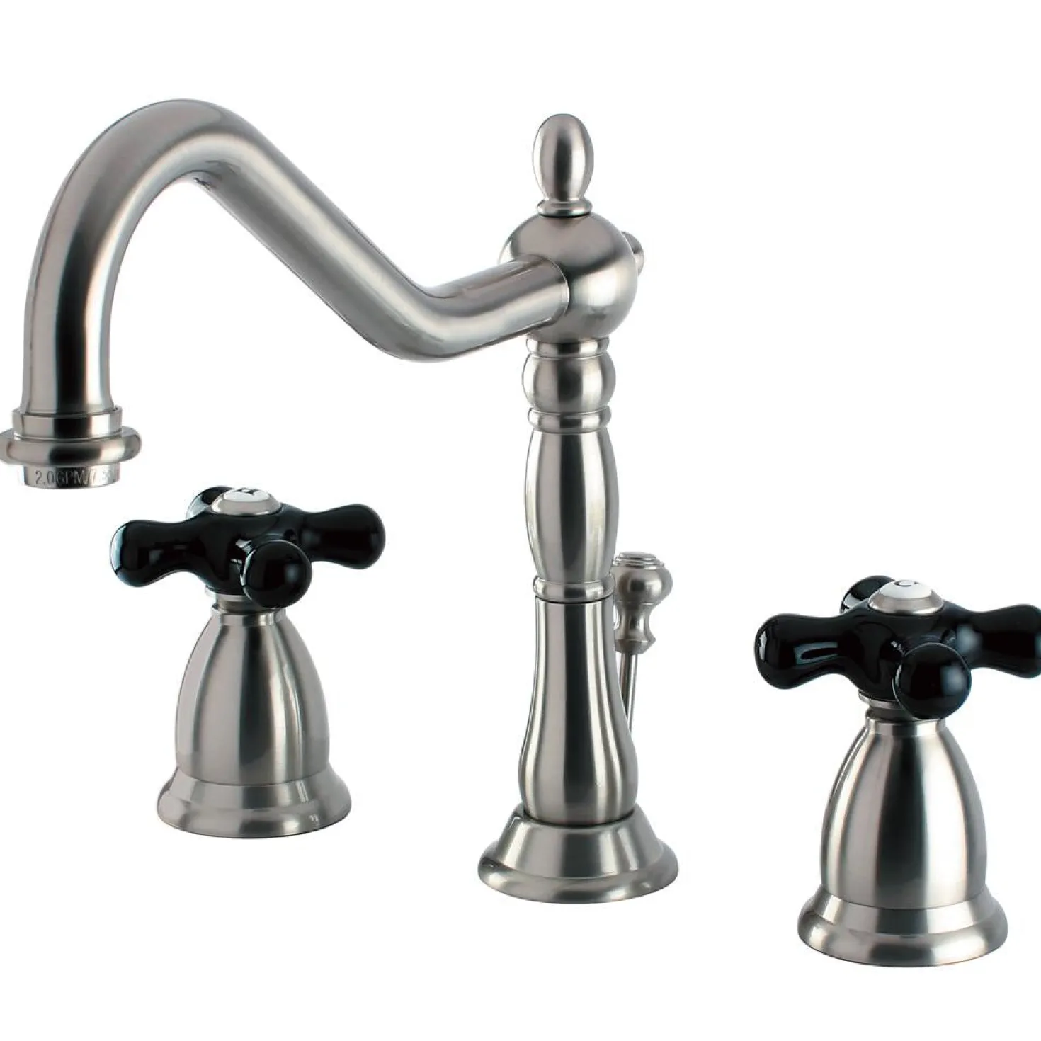 Kingston Brass Heritage Onyx Widespread Lavatory Faucet with Black Porcelain Cross Handle