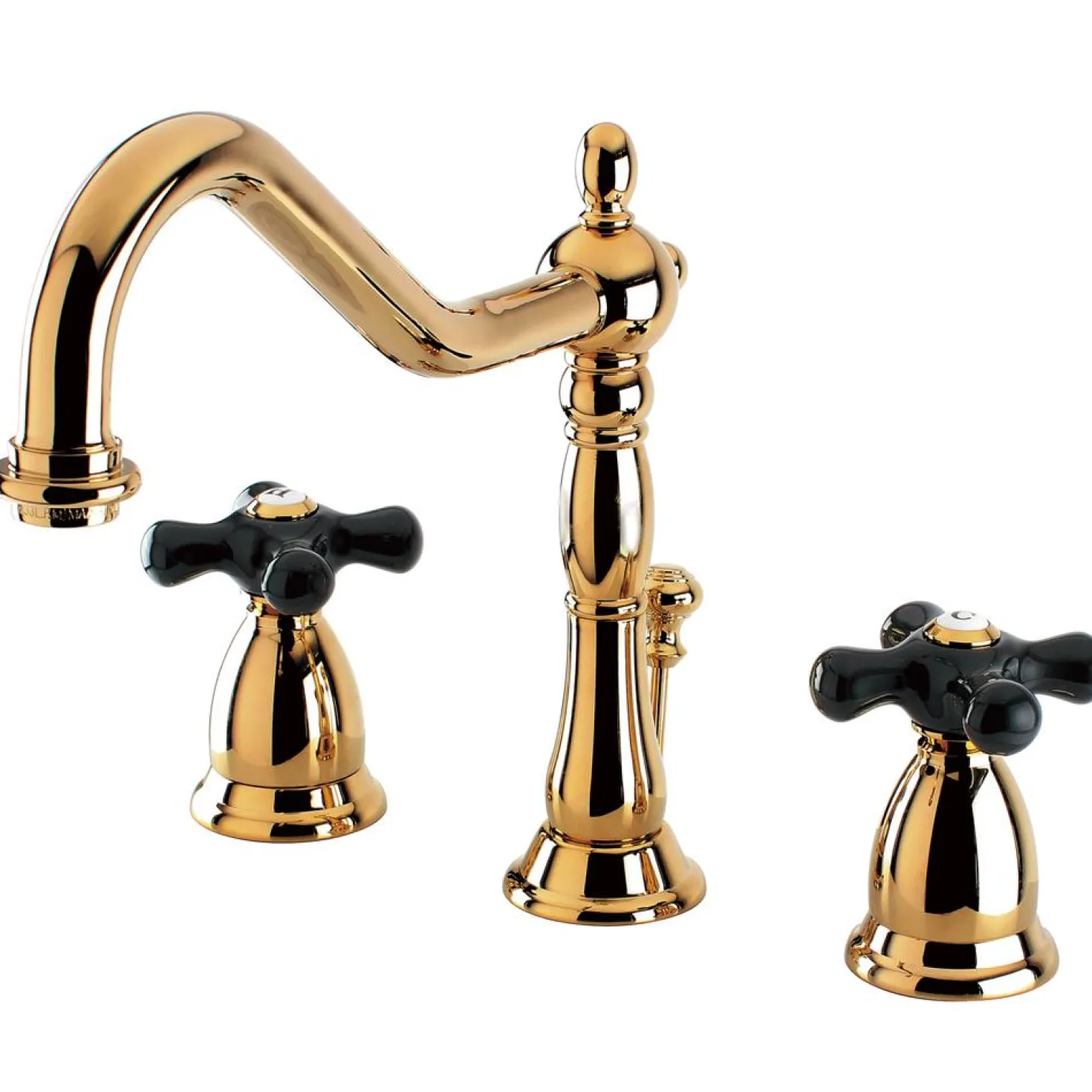 Kingston Brass Heritage Onyx Widespread Lavatory Faucet with Black Porcelain Cross Handle