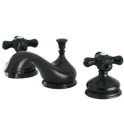 Kingston Brass Heritage Onyx Traditional Widespread Lavatory Faucet with Black Porcelain Cross Handle