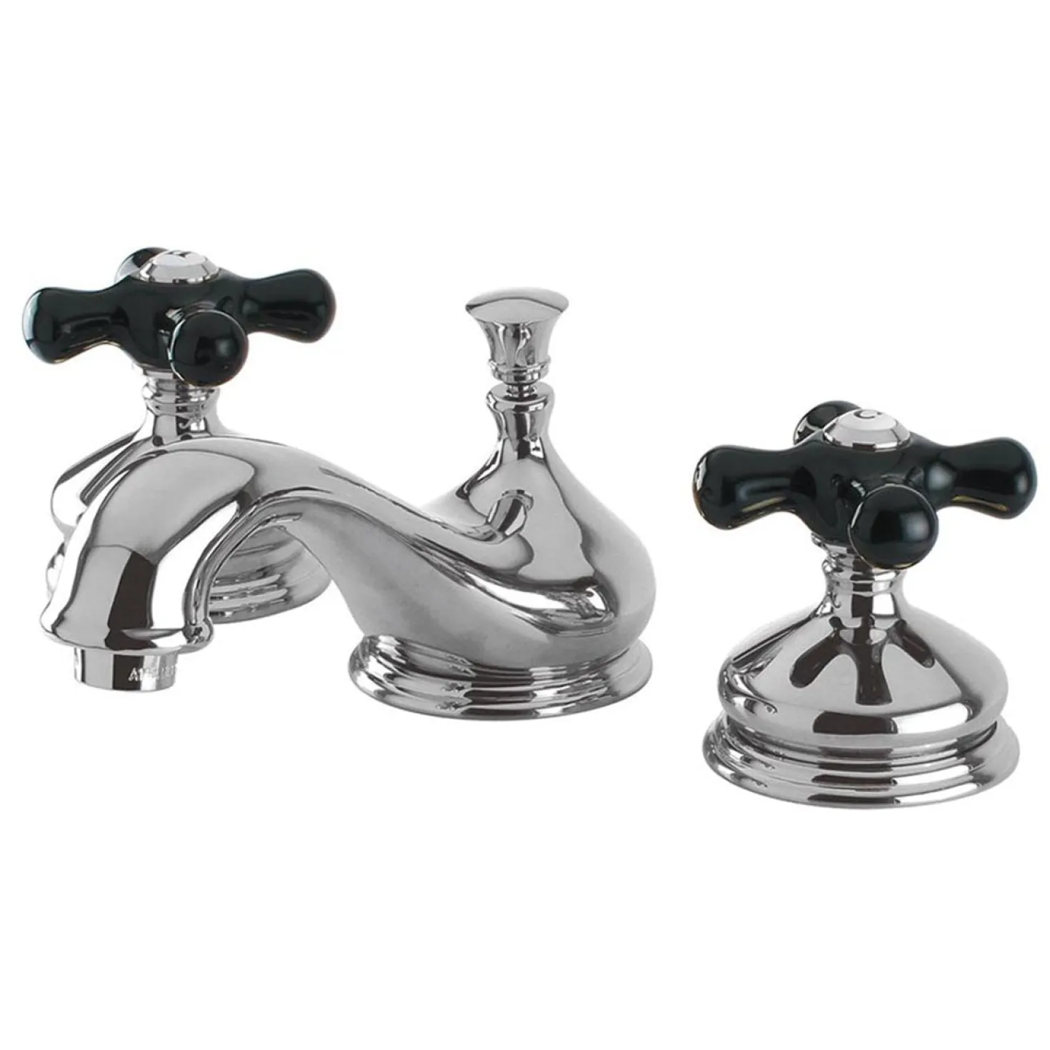 Kingston Brass Heritage Onyx Traditional Widespread Lavatory Faucet with Black Porcelain Cross Handle