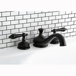 Kingston Brass Heritage Onyx Roman Tub Filler with Black Porcelain Lever Handle