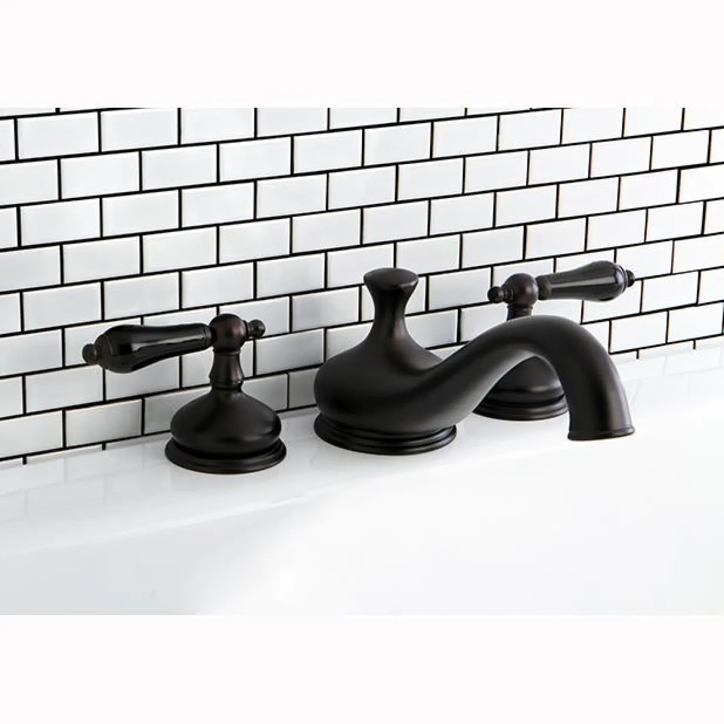 Kingston Brass Heritage Onyx Roman Tub Filler with Black Porcelain Lever Handle