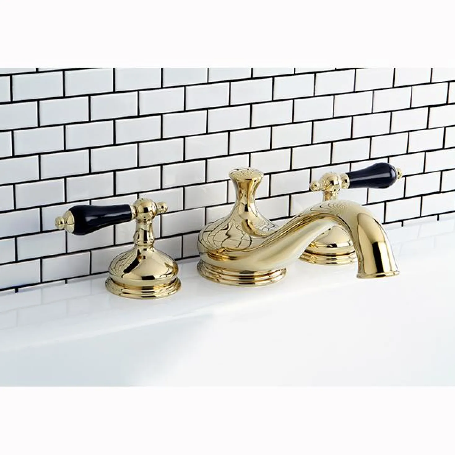 Kingston Brass Heritage Onyx Roman Tub Filler with Black Porcelain Lever Handle