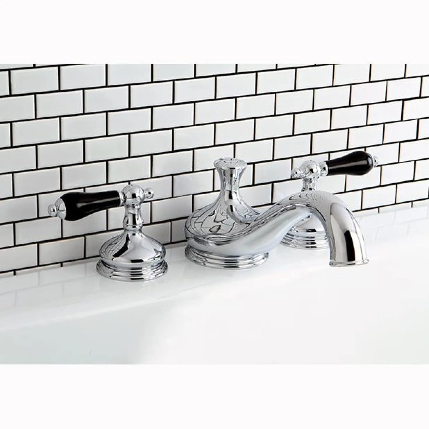 Kingston Brass Heritage Onyx Roman Tub Filler with Black Porcelain Lever Handle