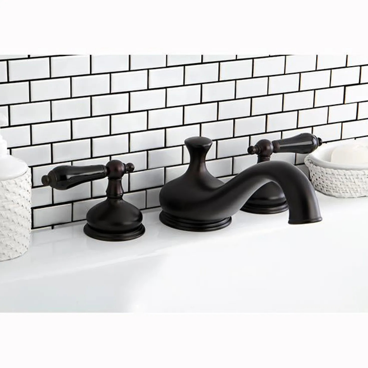 Kingston Brass Heritage Onyx Roman Tub Filler with Black Porcelain Lever Handle