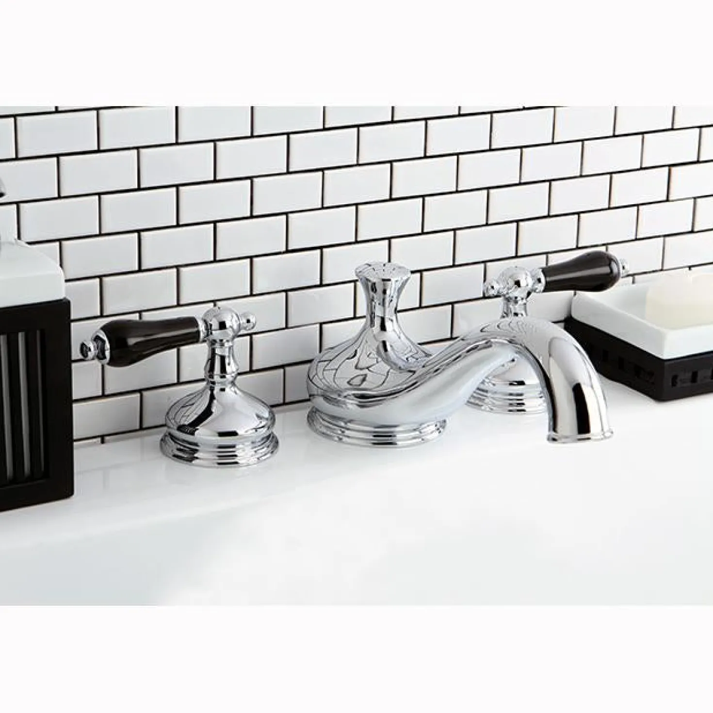 Kingston Brass Heritage Onyx Roman Tub Filler with Black Porcelain Lever Handle