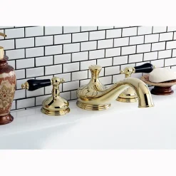 Kingston Brass Heritage Onyx Roman Tub Filler with Black Porcelain Lever Handle