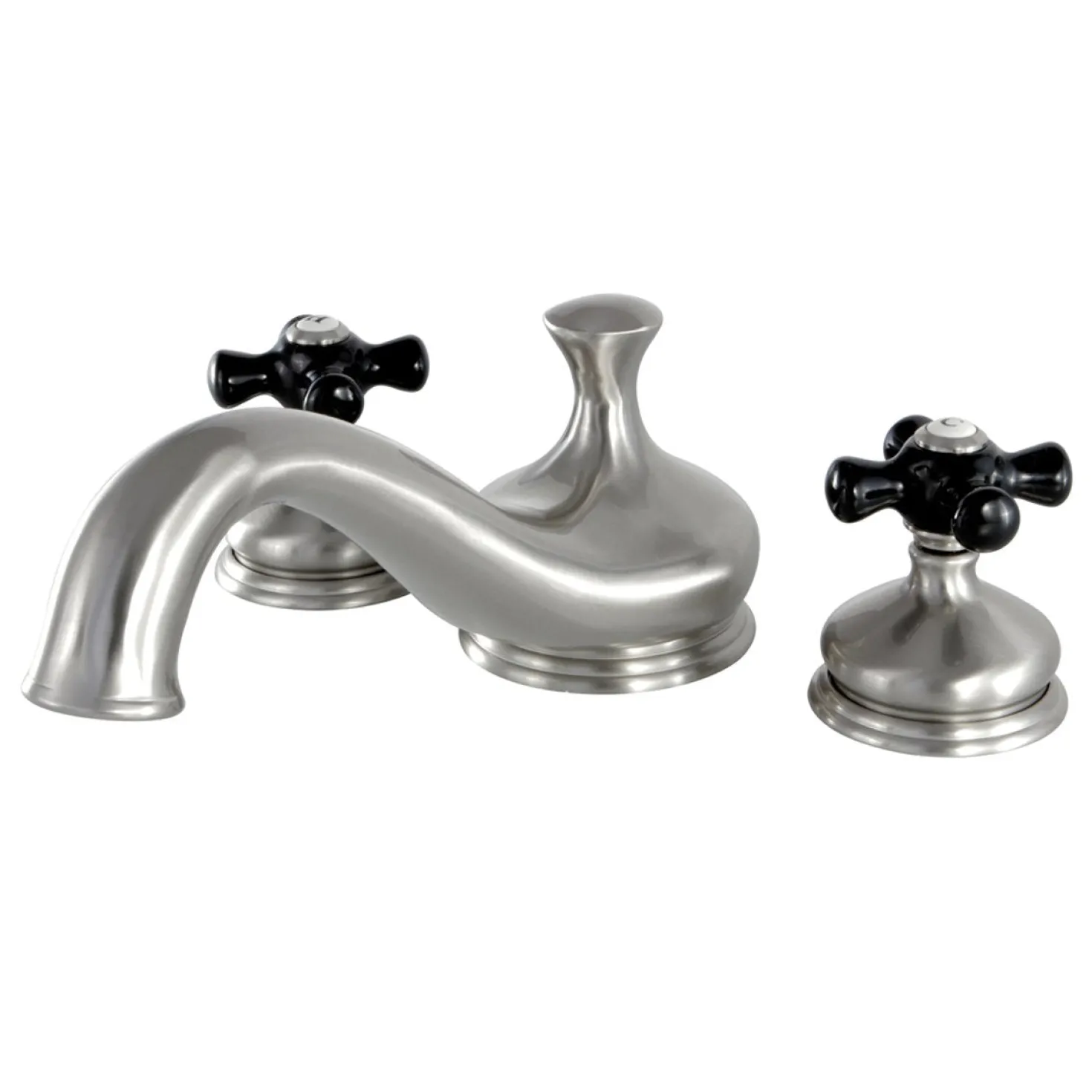Kingston Brass Heritage Onyx Roman Tub Filler with Black Porcelain Cross Handle