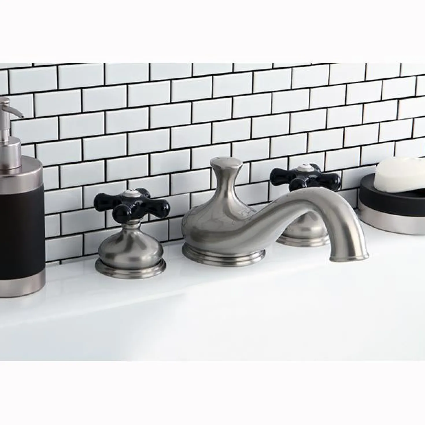 Kingston Brass Heritage Onyx Roman Tub Filler with Black Porcelain Cross Handle