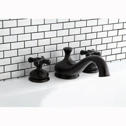Kingston Brass Heritage Onyx Roman Tub Filler with Black Porcelain Cross Handle