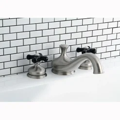 Kingston Brass Heritage Onyx Roman Tub Filler with Black Porcelain Cross Handle