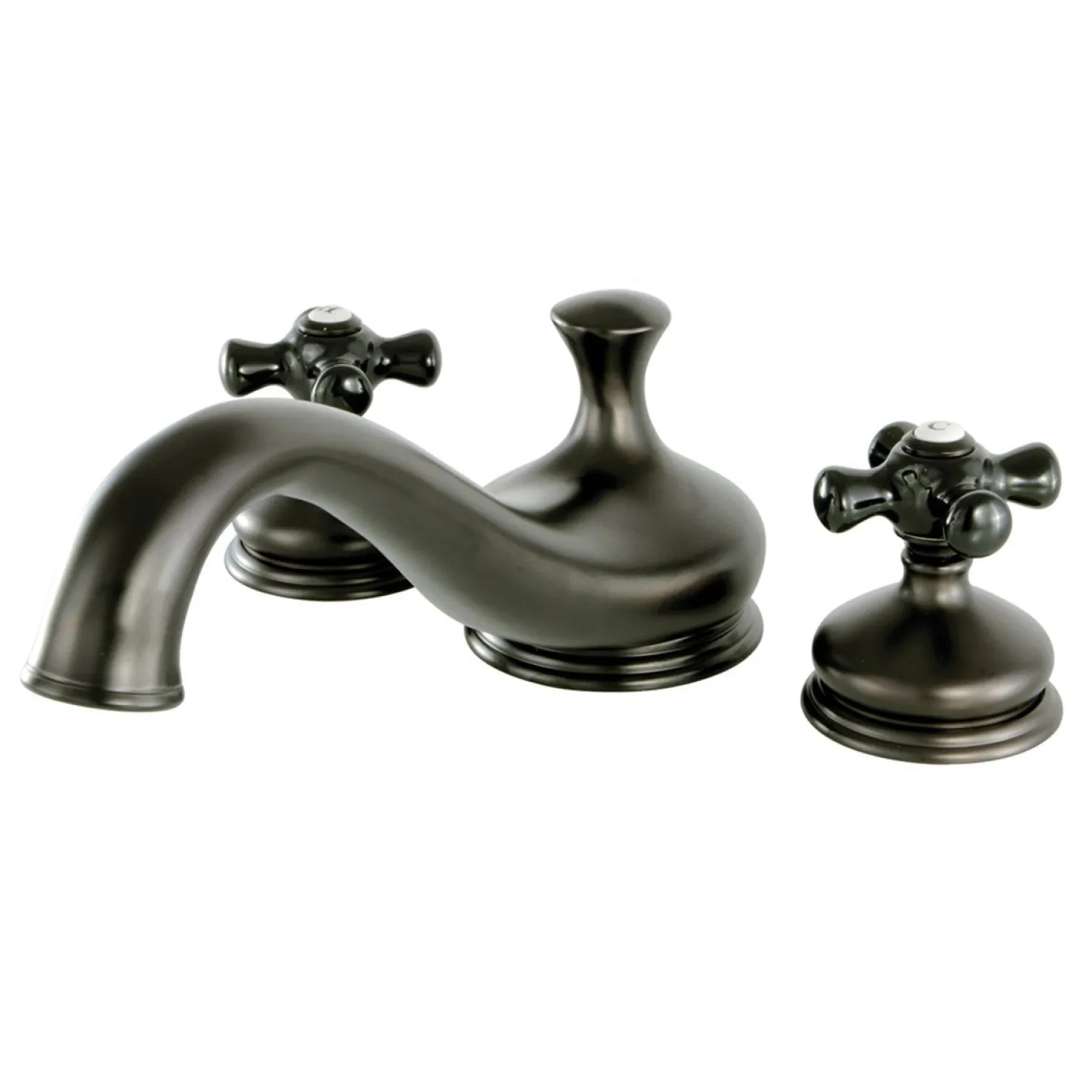 Kingston Brass Heritage Onyx Roman Tub Filler with Black Porcelain Cross Handle