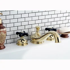 Kingston Brass Heritage Onyx Roman Tub Filler with Black Porcelain Cross Handle