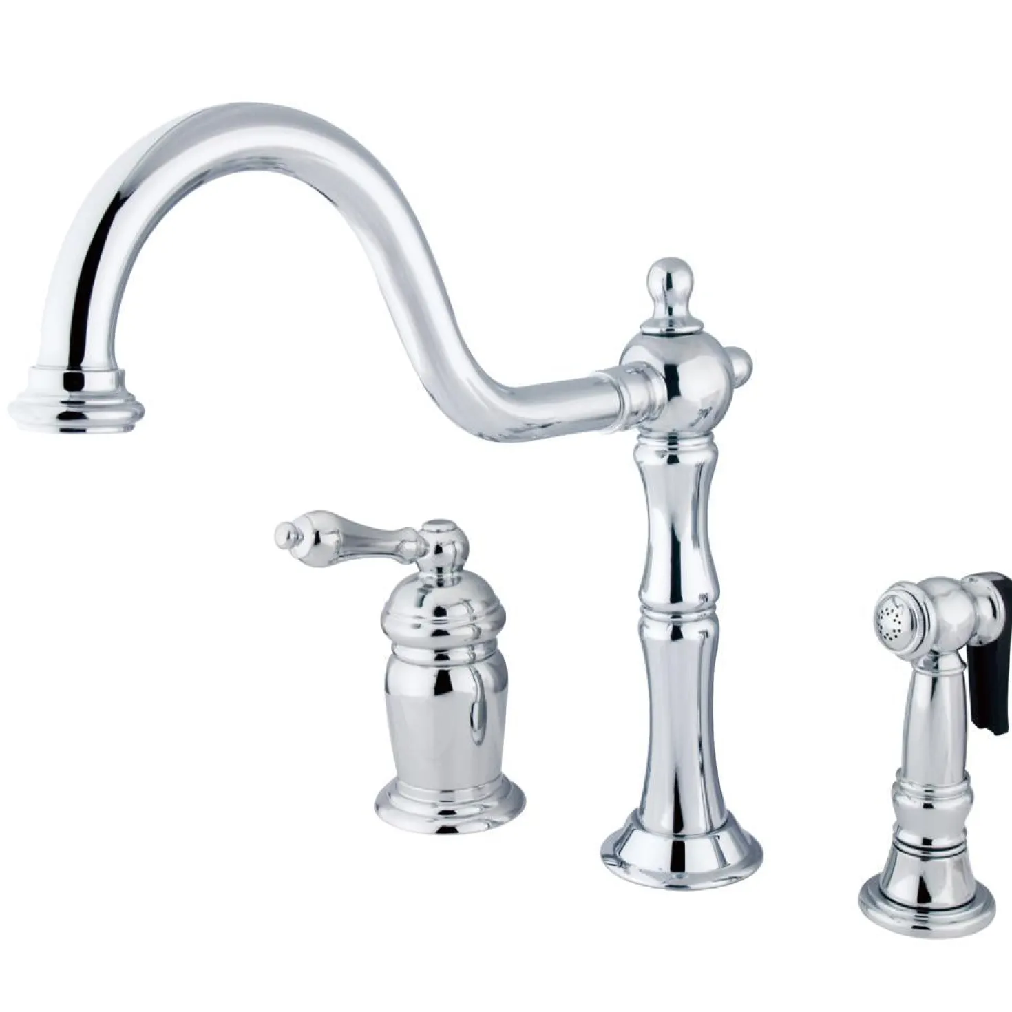 Kingston Brass Heritage Single Handle Deck Mount Widespread Kitchen Faucet with Brass Sprayer