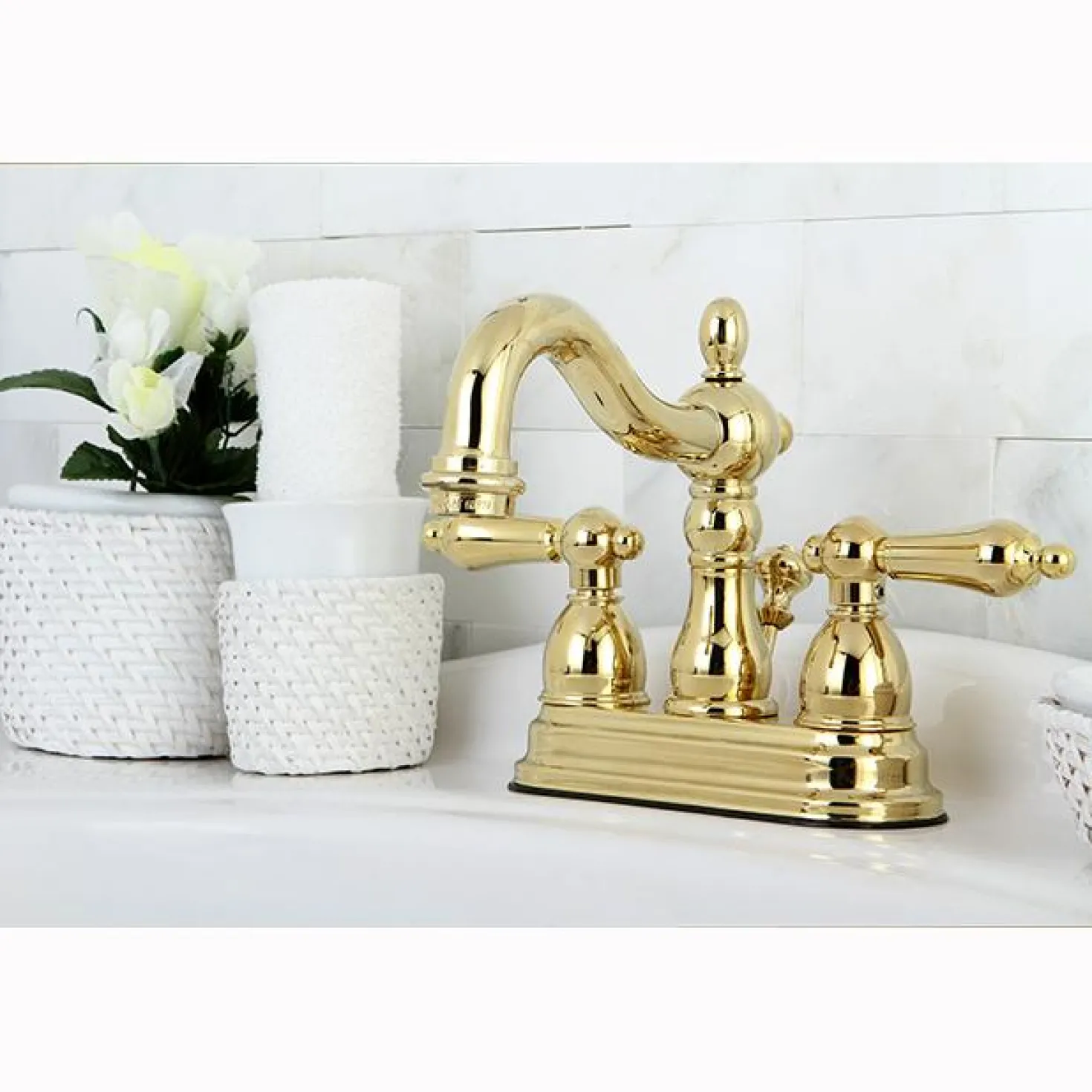 Kingston Brass Heritage Two Handle 4" Centerset Lavatory Faucet with Brass Pop-up