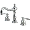 Kingston Brass Heritage Two Handle Deck Mount 8" to 14" Widespread Lavatory Faucet with Brass Pop-up