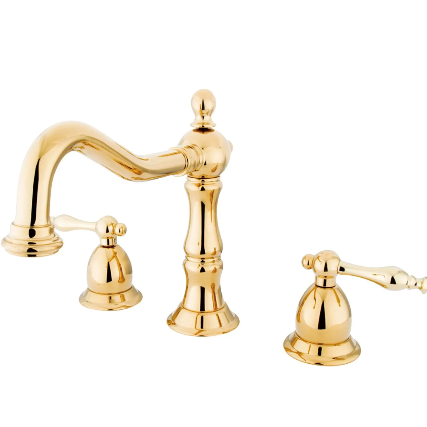 Kingston Brass Heritage Two Handle Deck Mount 8" to 14" Widespread Lavatory Faucet with Brass Pop-up