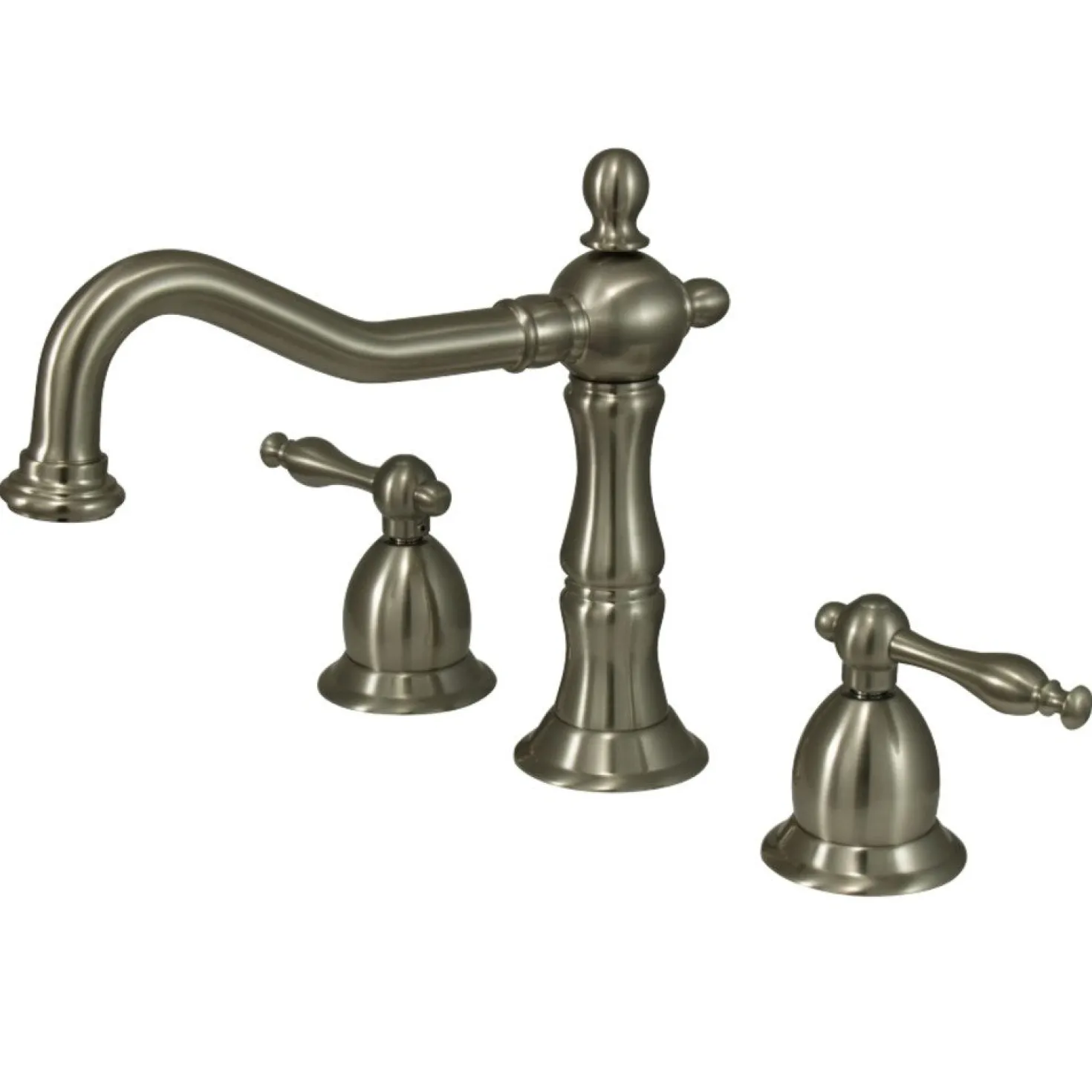Kingston Brass Heritage Two Handle Deck Mount 8" to 14" Widespread Lavatory Faucet with Brass Pop-up