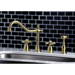 Kingston Brass Heritage Widespread Kitchen Faucet with Brass Sprayer