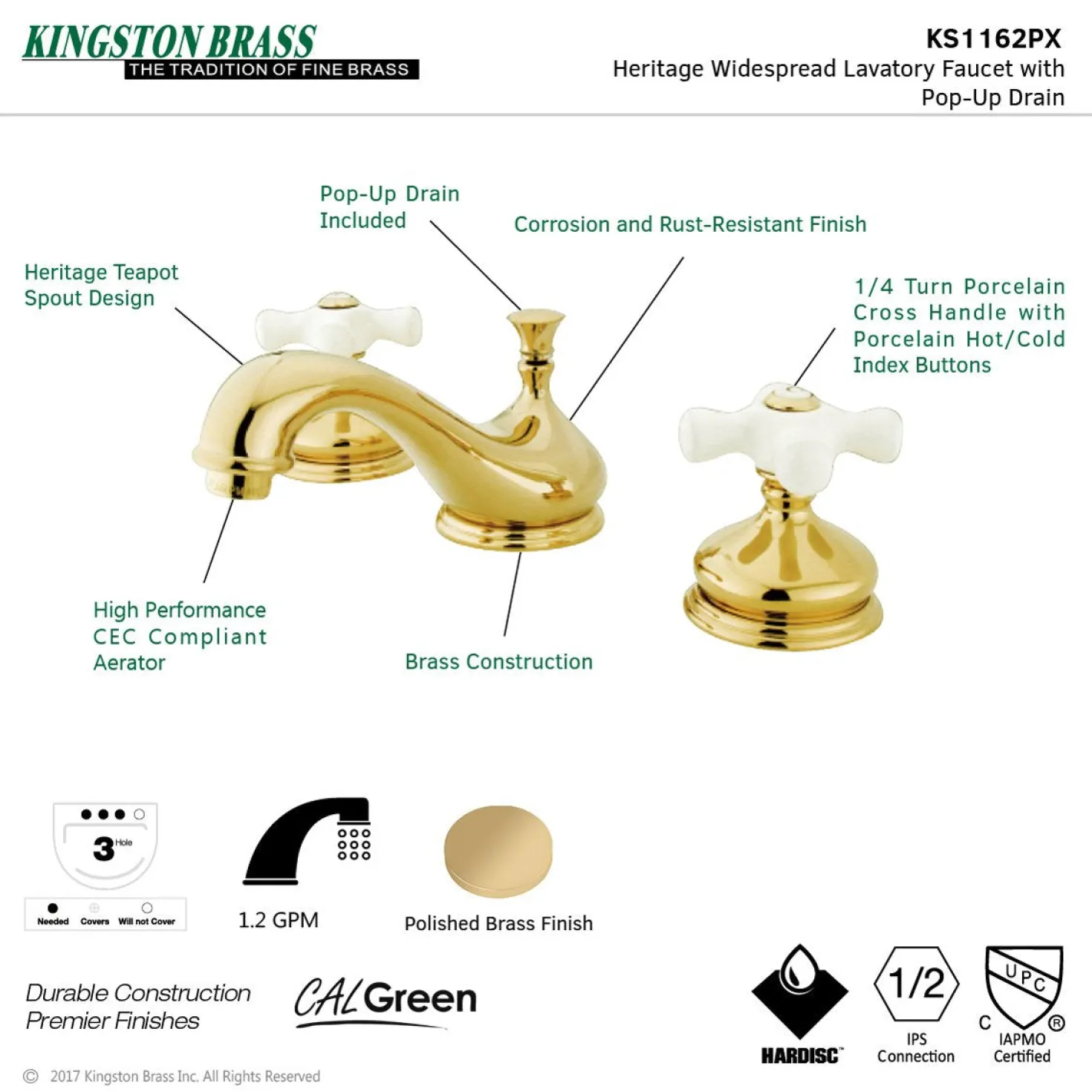 Kingston Brass Heritage 8" Widespread 3-Hole Bathroom Faucet