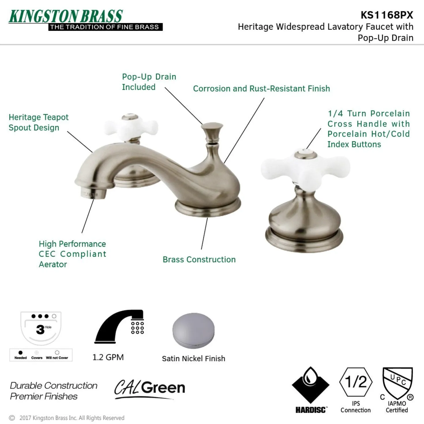 Kingston Brass Heritage 8" Widespread 3-Hole Bathroom Faucet