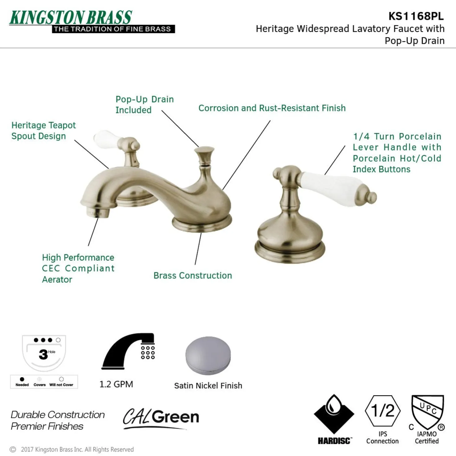 Kingston Brass Heritage 8" Widespread Deck Mount Bathroom Faucet