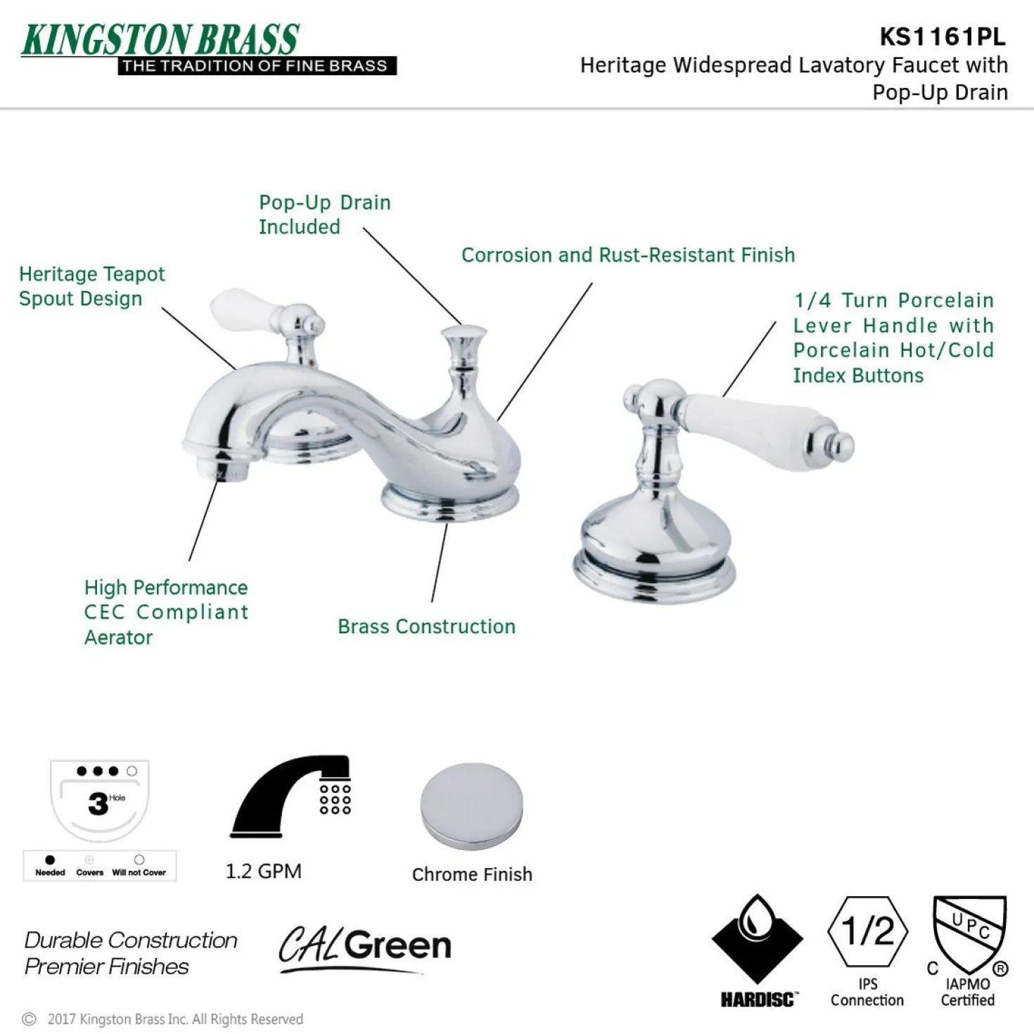 Kingston Brass Heritage 8" Widespread Deck Mount Bathroom Faucet