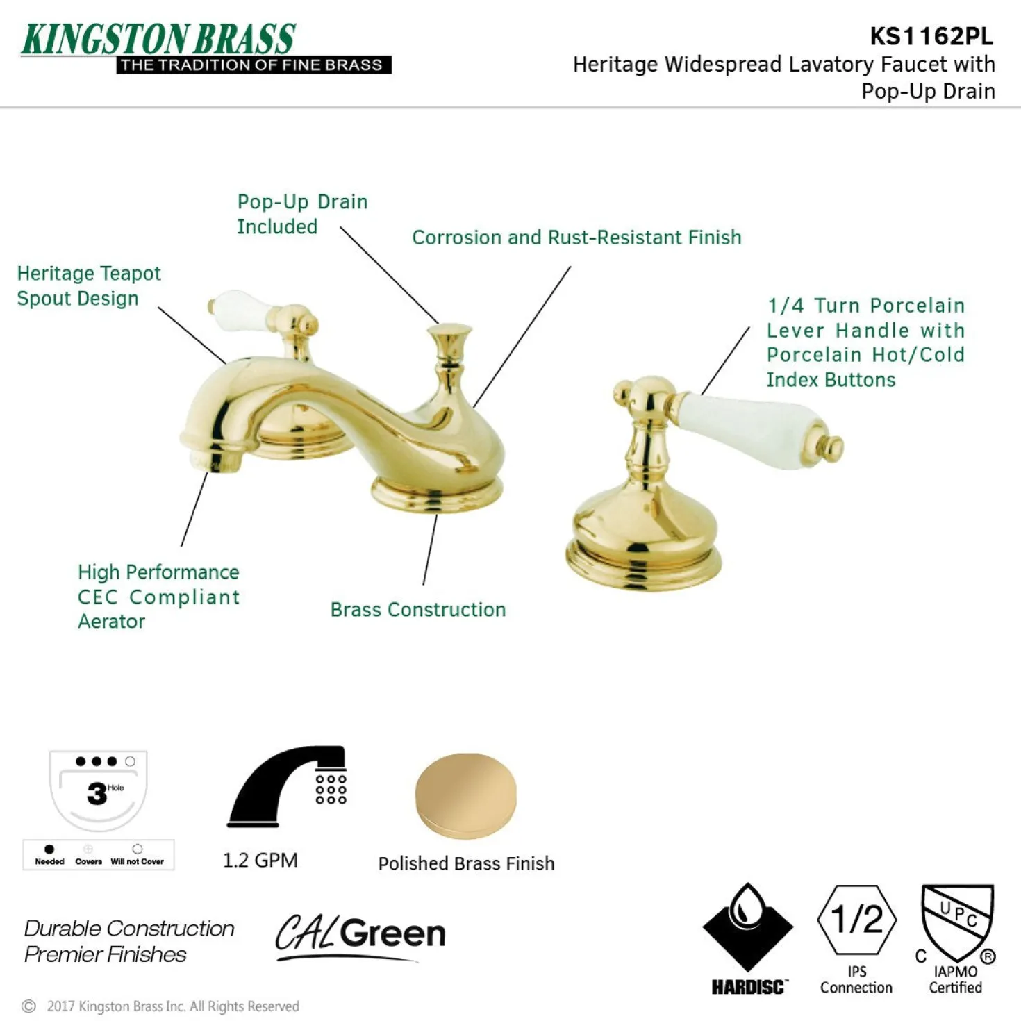 Kingston Brass Heritage 8" Widespread Deck Mount Bathroom Faucet
