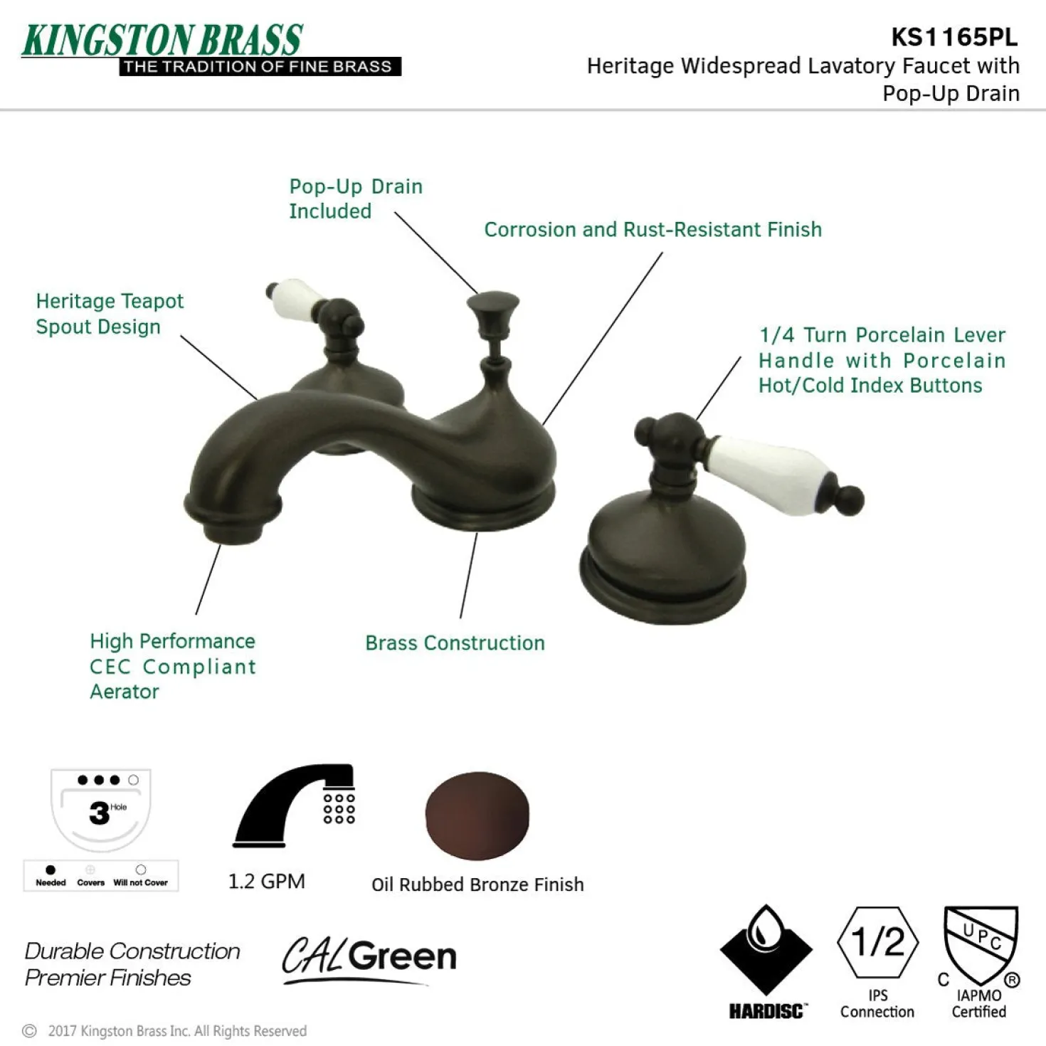 Kingston Brass Heritage 8" Widespread Deck Mount Bathroom Faucet