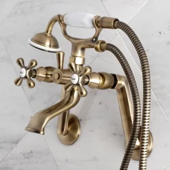 Kingston Brass 2-Hole Tub Wall Mount Clawfoot Tub Faucet with Hand Shower
