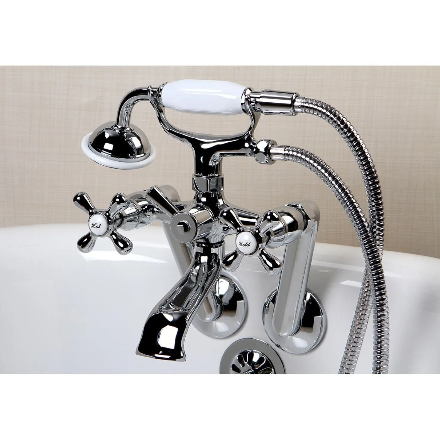 Kingston Brass 2-Hole Tub Wall Mount Clawfoot Tub Faucet with Hand Shower