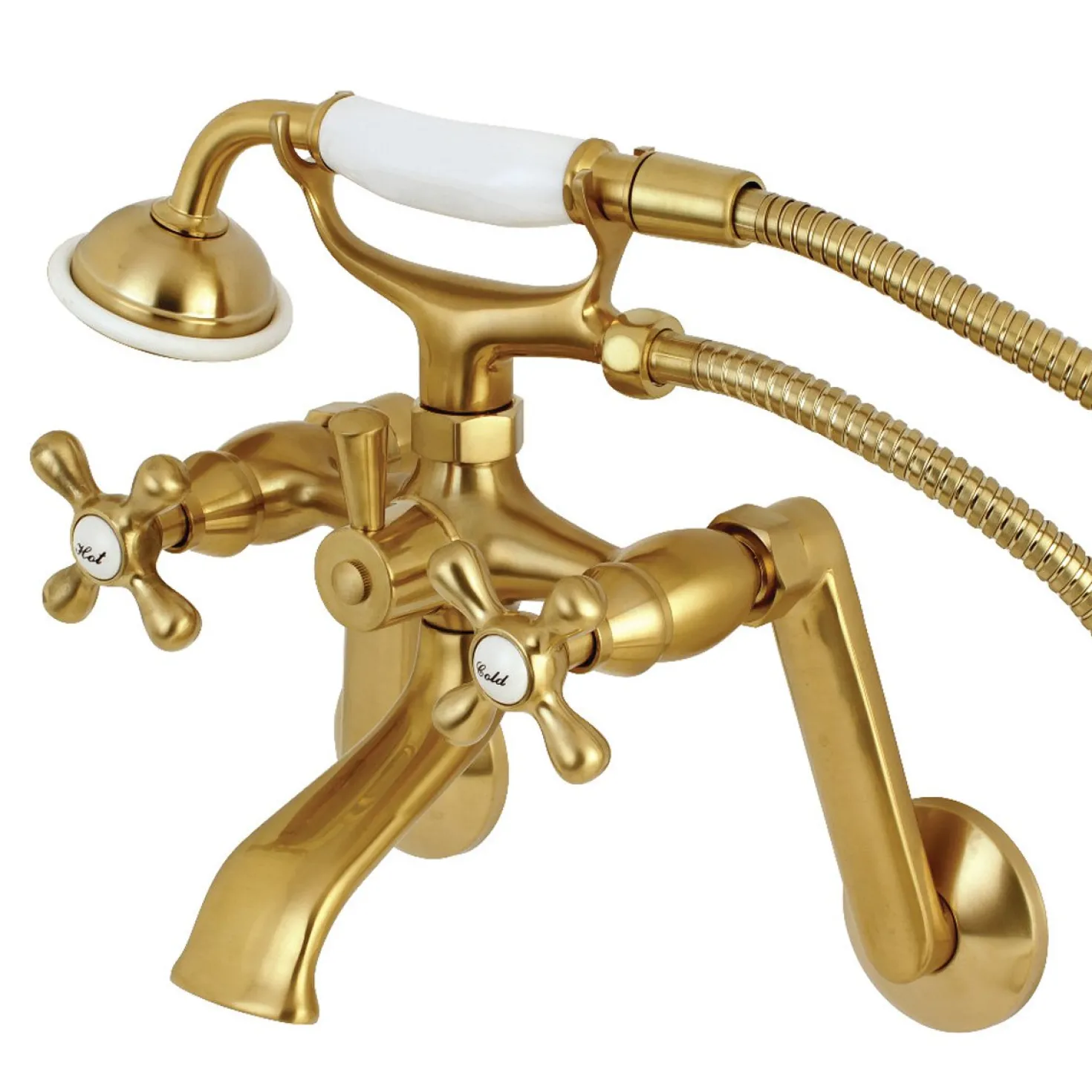 Kingston Brass 2-Hole Tub Wall Mount Clawfoot Tub Faucet with Hand Shower