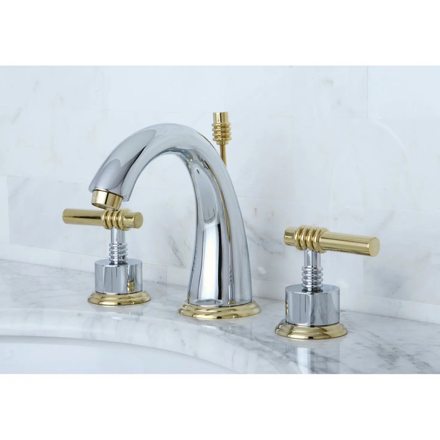 Kingston Brass 8-Inch Widespread Bathroom Faucet with Brass Pop-Up
