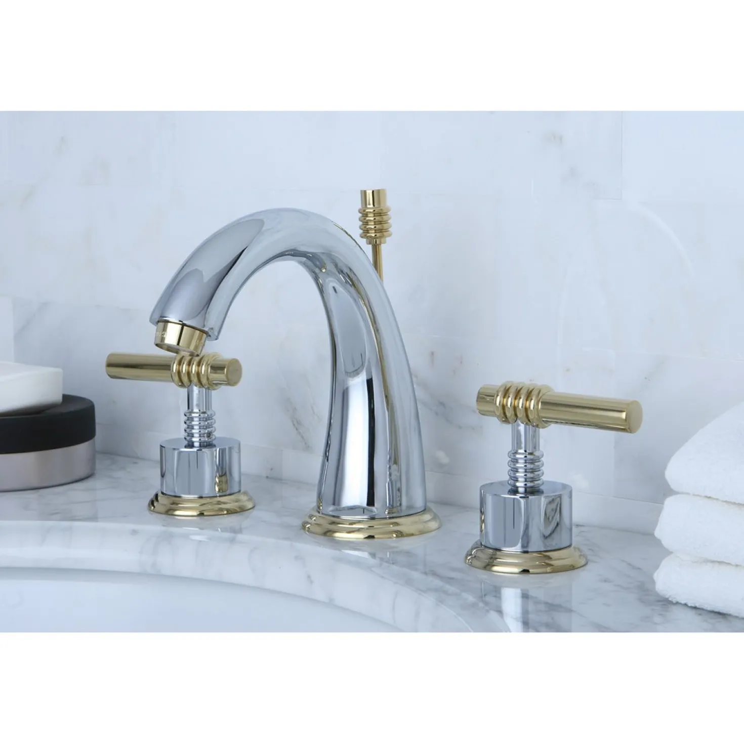 Kingston Brass 8-Inch Widespread Bathroom Faucet with Brass Pop-Up