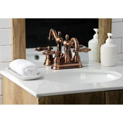 Kingston Brass KB160ALAC Heritage 4 in. Centerset Bathroom Faucet, Antique Copper