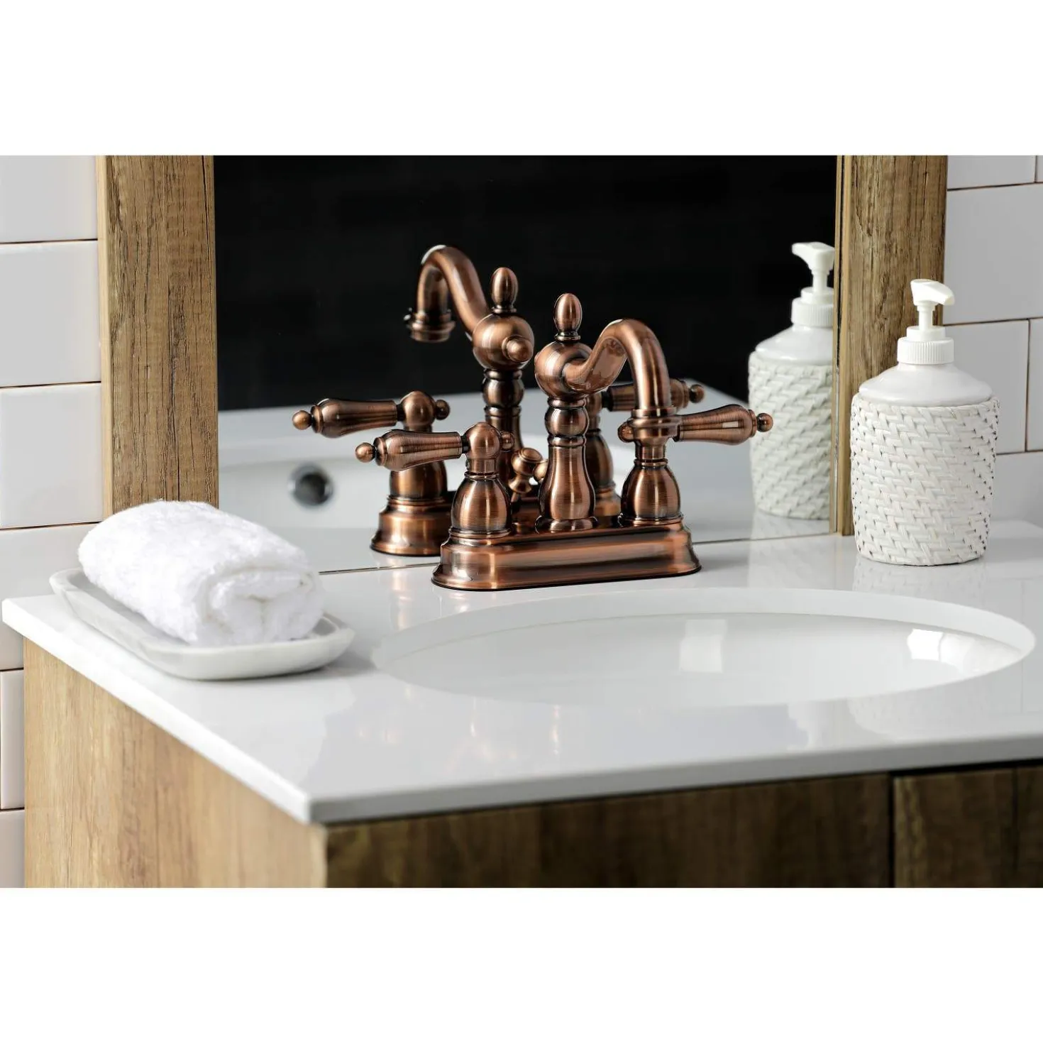 Kingston Brass KB160ALAC Heritage 4 in. Centerset Bathroom Faucet, Antique Copper